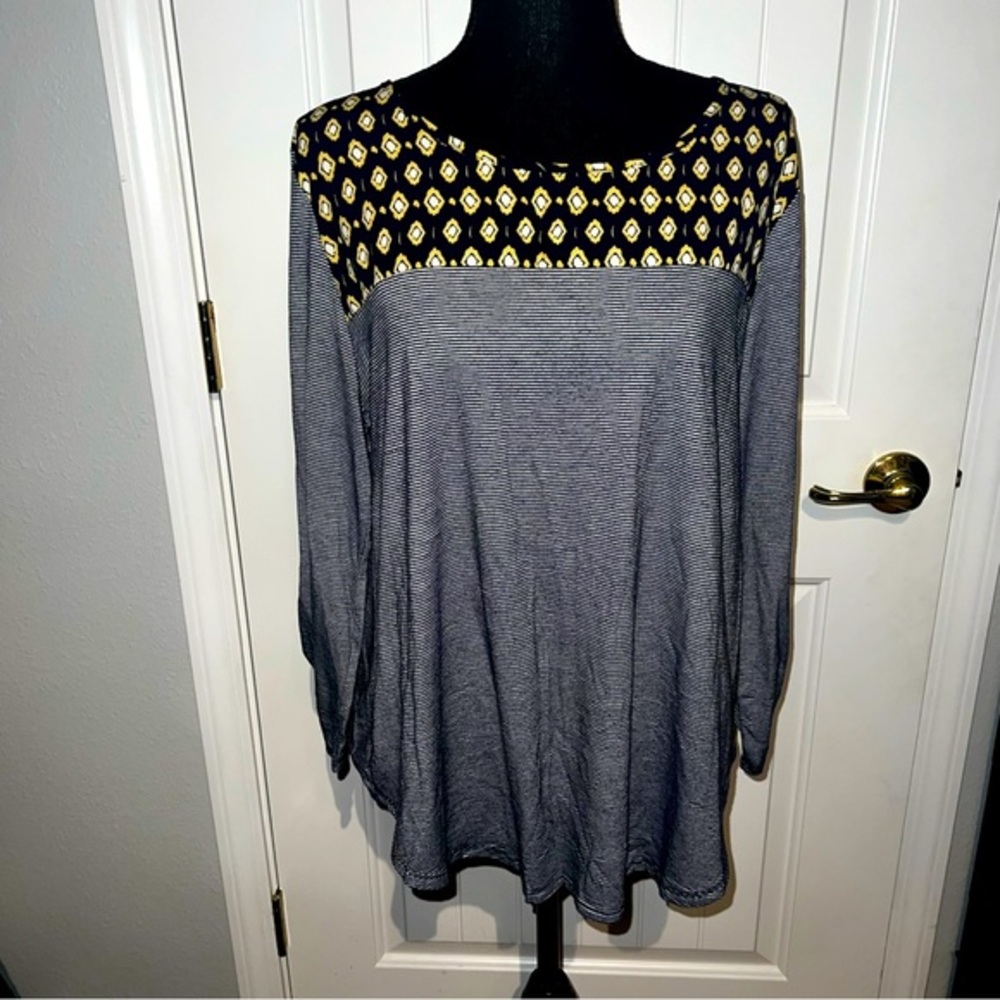 Le Lis Anthropologie Blue Striped Womans Medium Blouse Shirt Long Sleeve